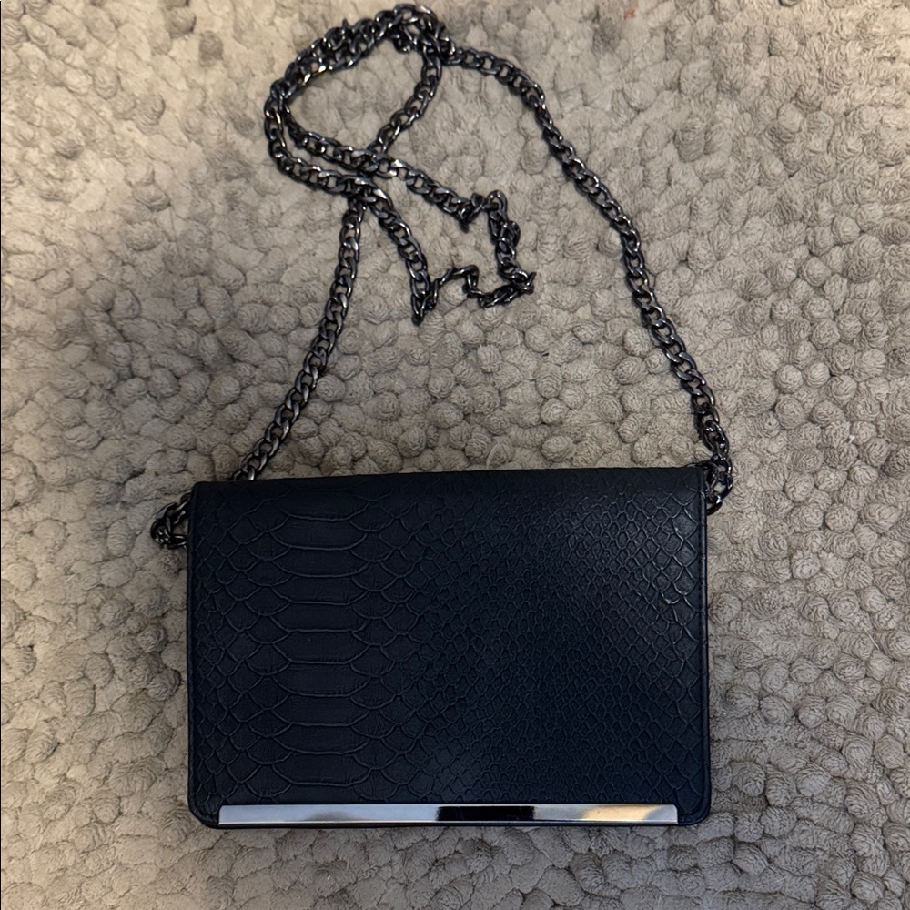 Black Crossbody Wallet Purse with Chain Strap